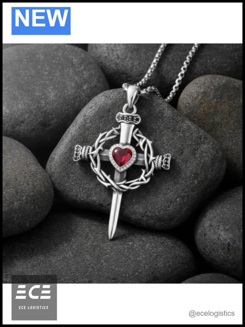 Crown of Thorns Cross Pendant Necklace Hypoallergenic Metal 18+2 Inch